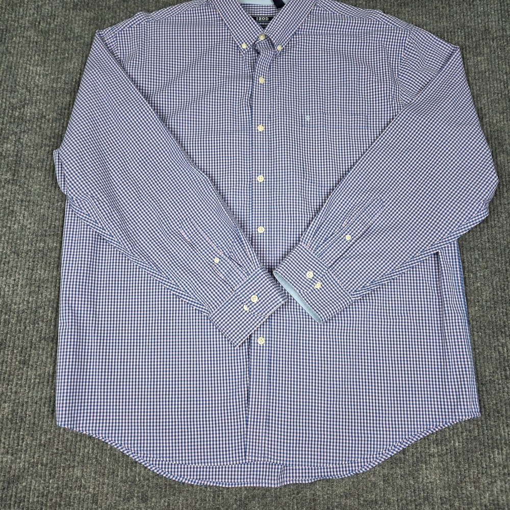 IZOD Premium Essentials Mens XXL Blue Pink Gingham Button Down Shirt Cotton